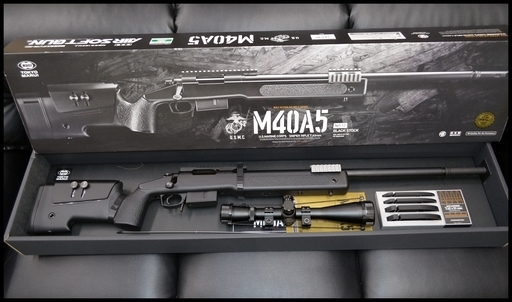 美品 東京マルイ M40A5 ボルトアクションエアーライフル BKストック +ドットサイト+マガジン付き エアガン 中古