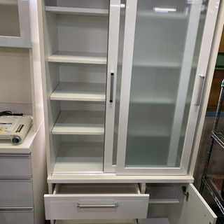 収納家具 創愛ファニチャー 食器棚 スライド 白色 W880 中古