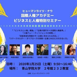 国際人権NGOヒューマンライツ・ナウ 2020年1月25日（土）『国際人権アカデミー：ビジネスと人権特別セミナー』開催の画像