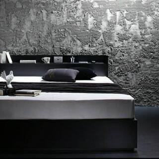 マットレス付き【未使用・訳アリ】セミダブル・２杯収納・棚コンセント付きフロアベッド・ブラック・12699