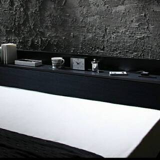 マットレス付き【未使用・訳アリ】セミダブル・２杯収納・棚コンセント付きフロアベッド・ブラック・12699