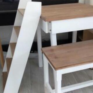 おしゃれレトロ木製テーブル、棚、椅子３点セット
