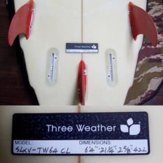 Three Weather サーフボード 6'4” サーフィン　カバー付き 中古】THREE WEATHER（スリーウェザー）BLACKS KIDS モデル
