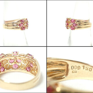 E300 K18 YG ダイヤ 0.09ct ルビー 1.50ct 指輪 リング 4.0g