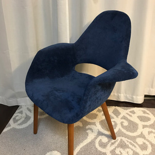 ダイニング3点セット★ウォールナット　テーブル、ブルー系デザインチェア★カフェ風