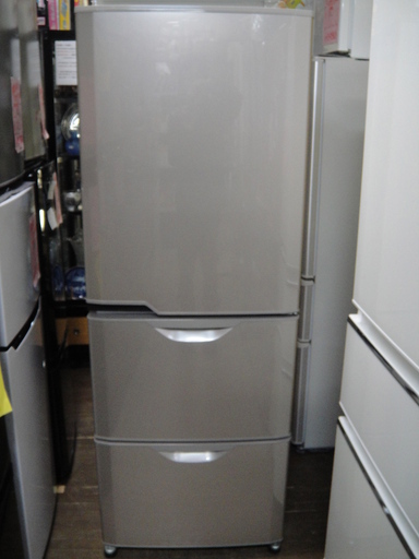 2009年製　三菱　３ドア冷凍冷蔵庫　MR-CU33P-C　331L　大型冷蔵庫　自動製氷　３ドア冷蔵庫