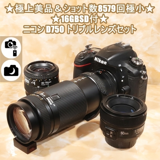 ☆極上美品＆ショット数8579回極小＆16GBSD付☆ニコン D750 トリプル