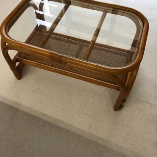 籐製　ガラス小テーブル