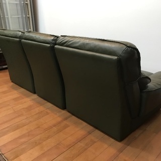 良品 本革 3人掛けソファ 3P セパレートタイプ 深緑系 ソファ