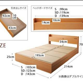 未使用・訳アリ】ダブルサイズ・2杯収納・棚コンセント付きベッド 
