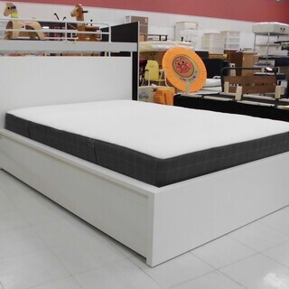 IKEA/イケア ダブルベッド マットレス付き 高さ調整可能 ホワイト 苫小牧西店