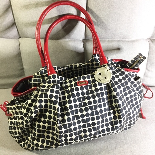 kate spade ケイトスペード 赤レザー×キャンバス マンマバケット ママトートバッグ