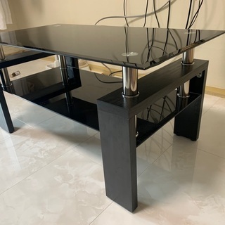 ガラステーブル　センターテーブル　ローテーブル　ブラック　シンプル