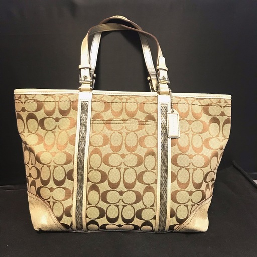COACH コーチ トートバッグ ビジュー×シグネチャー　ハンドルバイカラー　金銀