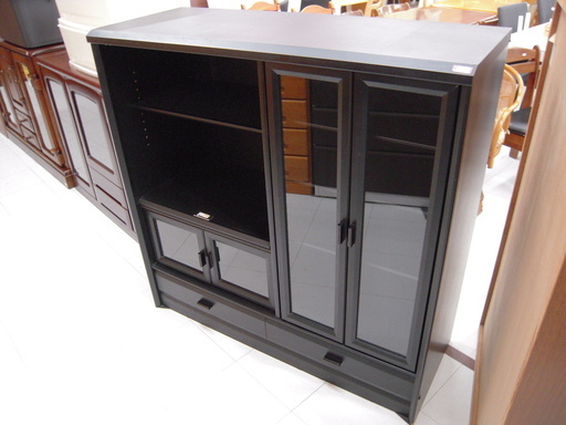 サイドボード キッチン収納 食器棚 扉付き 引出収納 幅：112ｃｍ 黒 木製 苫小牧西店