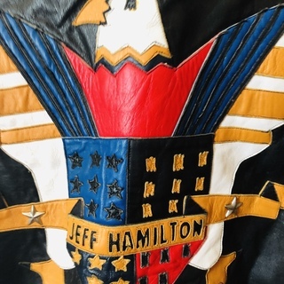 ジェフハミルトン リバーシブルスタジアムジャンパー サテンxレザー革 M