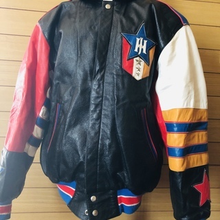 ジェフハミルトン リバーシブルスタジアムジャンパー サテンxレザー革 M