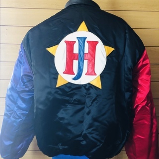 ジェフハミルトン リバーシブルスタジアムジャンパー サテンxレザー革 M