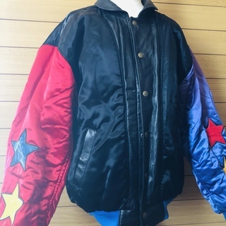 ジェフハミルトン リバーシブルスタジアムジャンパー サテンxレザー革 M