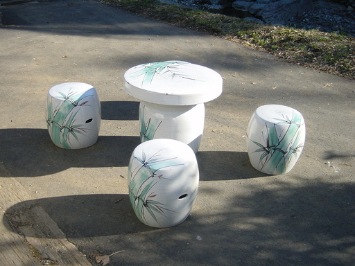 陶器のガーデンテーブル3点セット