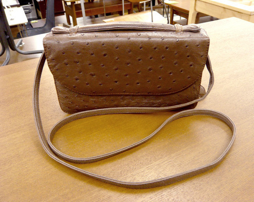 オーストリッチ 2WAY ショルダーバッグ ポシェット 財布 ウォレット ダークブラウン系 札幌 西岡店