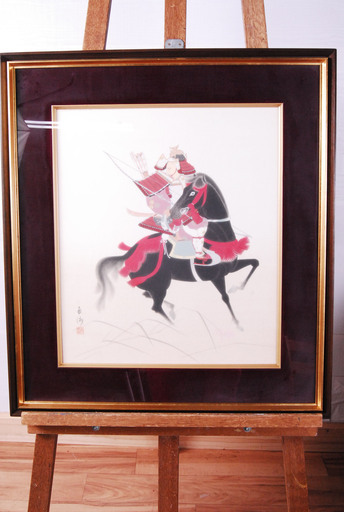 1915 名品 武士 肖像画 日本画 肉筆 額装 色紙画 73×65.2ｃｍ　アントレ
