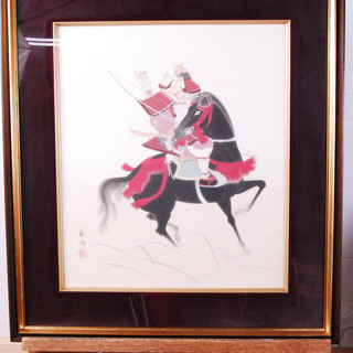1915 名品 武士 肖像画 日本画 肉筆 額装 色紙画 73×65.2cm アントレ