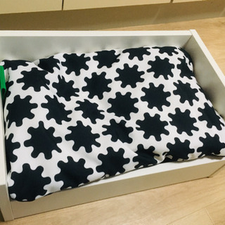 IKEA イケア【猫ベッド】白 北欧柄クッション付 ２way