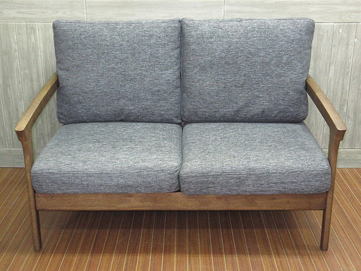 stp-0055　二人掛けソファー　グレー　2シーター　2人掛け　灰色　木製　ソファー　長椅子　イス　シンプル