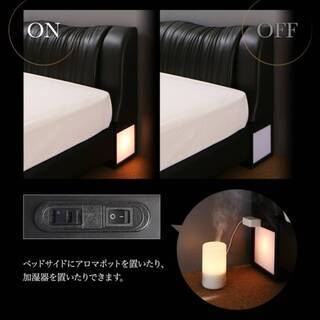 【未使用品・訳アリ】ダブル・照明付きモダンデザインすのこベッド・ブラック・12348 未使用品・訳アリ】ダブル・照明付きモダンデザインすのこベッド