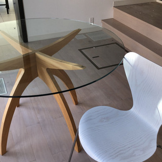 ガラステーブル 木製 丸テーブル