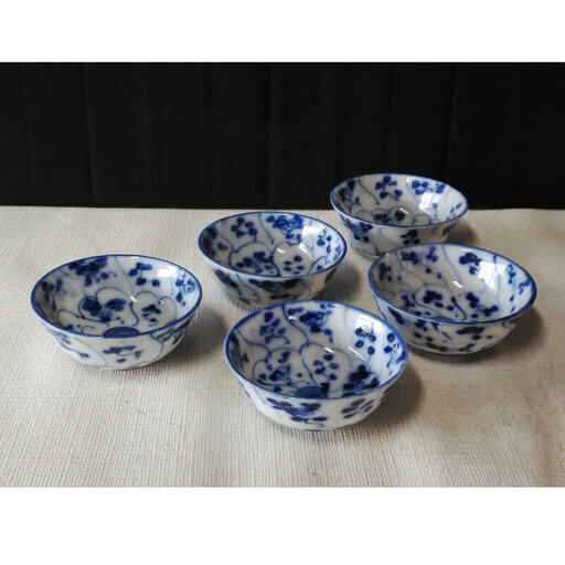 c600 煎茶碗 5客 清朝 唐物 中国古玩 中国古陶磁 染付 茶道具