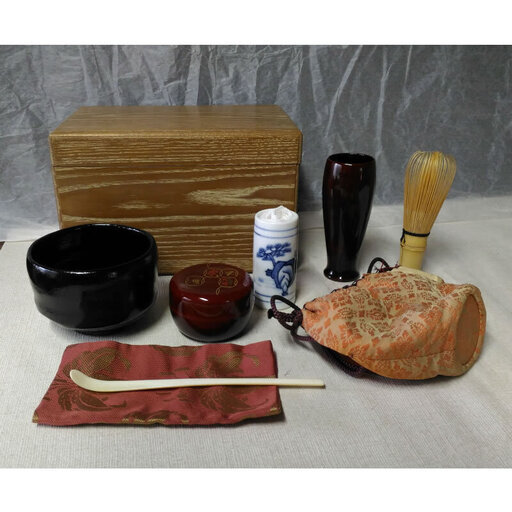 c611 茶箱 桑 野点セット 抹茶碗 仕服付き 棗 茶道具