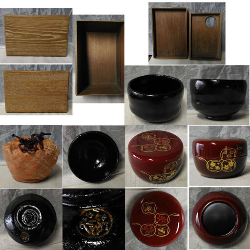 c611 茶箱 桑 野点セット 抹茶碗 仕服付き 棗 茶道具