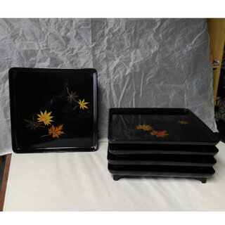 漆塗 足付膳 5客 懐石膳蒔絵脚付膳 茶漬膳懐石盆