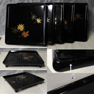 漆塗 足付膳 5客 懐石膳蒔絵脚付膳 茶漬膳懐石盆