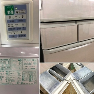 美品【 SHARP 】シャープ 384L 両開き5ドア 冷凍冷蔵庫 どっちもドア プラズマクラスター搭載 自動製氷機付 SJ-PW38W