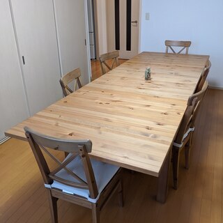 【値下げ】40,000円→34,800円　伸張式ヒノキダイニングテーブル