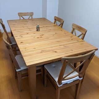 【値下げ】40,000円→34,800円　伸張式ヒノキダイニングテーブル