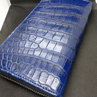 クロコダイル ワニ 牛革 ウォレット ブルー レザー 長財布