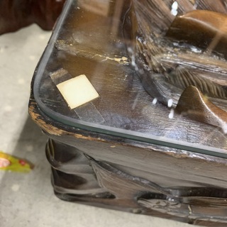 値下げしました！★来店限定★ 美術工芸　木彫り座卓　ガラステーブル　竜虎獅子　風水　中古