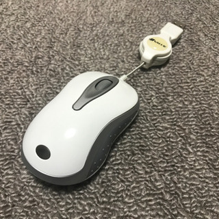 ★0円　コードリール式USBマウス　ホワイト