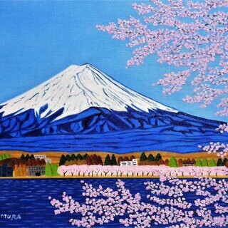 ★富士山と桜・谷村一男肉筆油彩画・F6 ☆富士山と桜・谷村一男作・肉筆油彩画・F6・新品額付