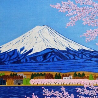 ★富士山と桜・谷村一男肉筆油彩画・F6 ☆富士山と桜・谷村一男作・肉筆油彩画・F6・新品額付