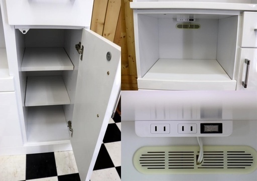 ④レンジボード　食器棚　ホワイト　キッチンボード　800×415×1800　住まい　家具　2分割　コンセント　引き出し