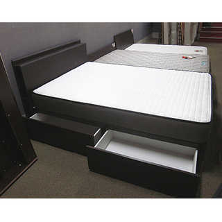 札幌【ダブルベッド 引出し×2杯＆宮付き】ダークブラウン こげ茶色系 N-Sleep ベット 本郷通店