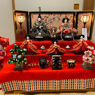 【お話し中】雛飾り 三段五人飾り 京都西陣織り人形　被布セット