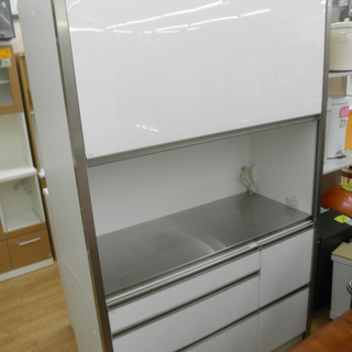 AQUA/アクア 白エナメル ダイニングボード レンジボード 幅127cm 目隠し収納 エコーファニチャー キッチンボード 　西岡店
