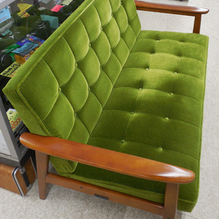 カリモク60 ミッドセンチュリー 緑 ベルベットソファ 2人掛け 値下げ