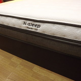 ダブルベッド お買い得品 マットレス付き N-Sleep ハード1-CR 引き出し収納付き ダークブラウン